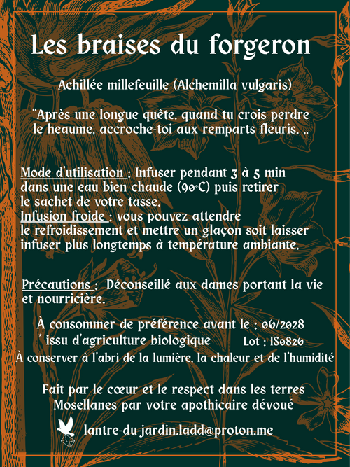 Les braises du forgeron — Tisane achillée et vigne rouge